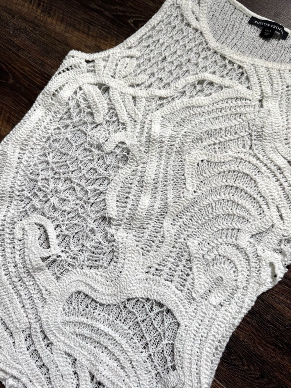 BOSTON PROPER White Crocheted Sleeveless Sweater Top S - Picture 3 of 6